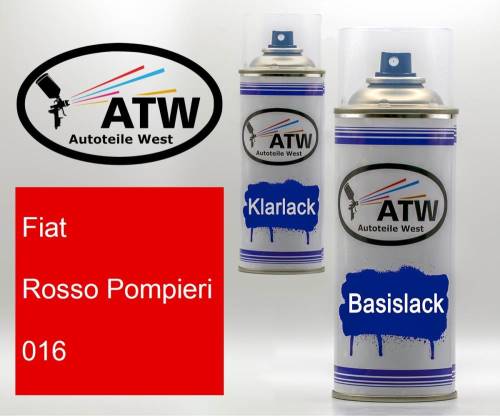 Fiat, Rosso Pompieri, 016: 400ml Sprühdose + 400ml Klarlack - Set, von ATW Autoteile West.